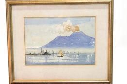 Laurence Irving, Vesuvius from the water, watercolour.