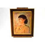 Ron Olley, Portrait of a lady looking to the left, oil on hardboard, signed lower left,