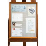 A framed montage of correspondence to Laurence Irving.