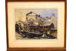 Laurence Irving, The Dock Venice, watercolour, signed with initials lower left.