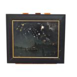 Laurence Irving, Firework night, oil on canvas, signed with monogram lower right.