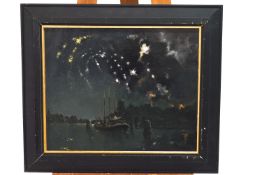 Laurence Irving, Firework night, oil on canvas, signed with monogram lower right.