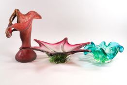 Three pieces of studio glass, including a star fish dish,