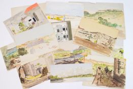 Fifteen unframed watercolours by John Irving, landscapes.