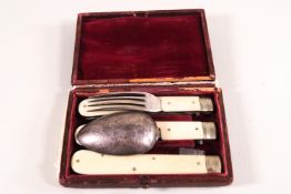 An early 20th century Officer's travelling Campaign knife, fork and spoon set,