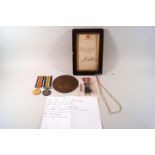 WWI interest : A Death plaque penny, a Victory medal and George V medal, named to Pte A Mellish LN.