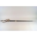 A Court style sword in black scabbard with steel pommel, grip and hilt,