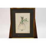 Laurence Irving, Costume design of a girl in a green bonnet, bodycolour and pencil.