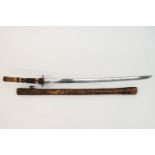 A Japanese sword and leather scabbard,
