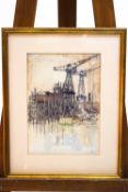 Laurence Irving, Docks, Pencil, watercolour and bodycolour, signed and dated 26 lower right.