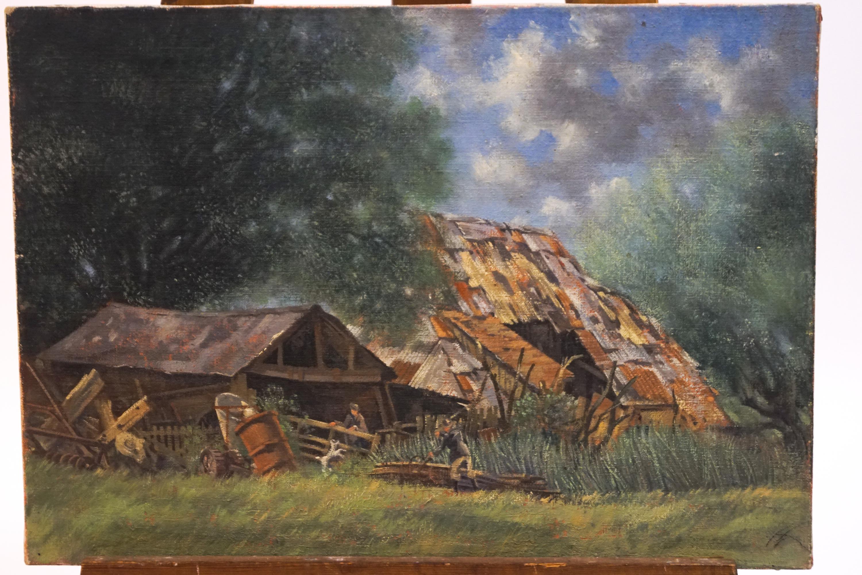 Laurence Irving, Farmyard scene, oil on canvas.
