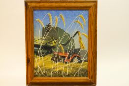 Laurence Irving, Combine Harvester, oil on canvas, signed with monogram and dated 70 lower right.