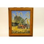 Laurence Irving, Combine Harvester, oil on canvas, signed with monogram and dated 70 lower right.