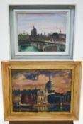 Ron Olley, A Paris river scene, oil on panel, signed lower left, 27cm x 34cm,