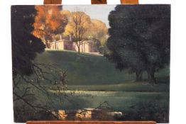 Laurence Irving, Landscape with Villa, oil on canvas, signed with monogram lower right.