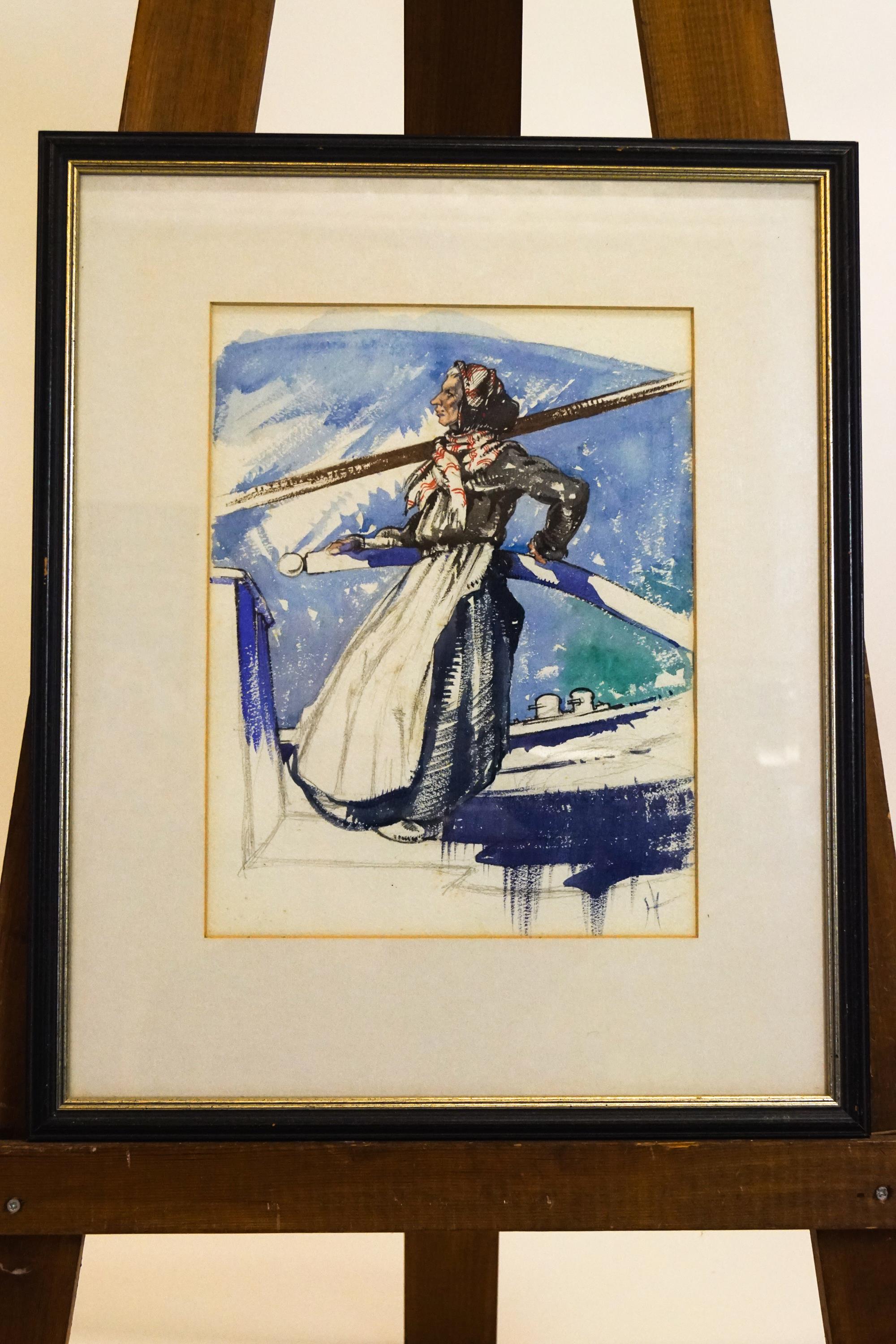 Laurence Irving. Costume design, bargee's wife, Holland, 1926, watercolour.