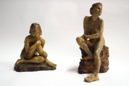 Ron Olley, A stoneware figure of a seated female nude, 36cm, and a similar one,
