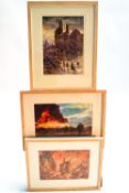 Ron Olley, Escaping the incendiary device, watercolour, signed lower right, 25cm x 41cm,