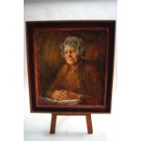 Ron Olley, Portrait of the Artist's mother in old age, oil on hard board, 1978, signed lower right,