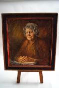 Ron Olley, Portrait of the Artist's mother in old age, oil on hard board, 1978, signed lower right,