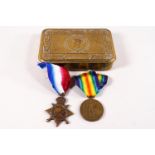 Two WWI medals named to 7074 PTE W TOMKINS SOM.L.I.