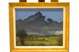 Laurence Irving, Storm over Oxney, acrylic on board, signed with initials with initials lower right.