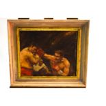 Ron Olley, A boxing match, throwing a punch, oil on canvas on board, signed lower left, 30cm x 36cm,