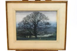 Laurence Irving, Study of a tree at dusk, watercolour and bodycolour,
