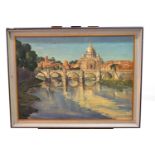 Laurence Irving, Rome, St Peters from the Tiber, signed with monogram and dated 53 lower right,