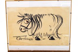 Two late 19th century Chinese silkwork pictures, Tony Hart, A shaggy pony, felt tip on paper.