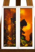 George Deakins, Tree Filled Landscapes, pair, signed oils, both 45cm x 14cm.