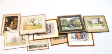 B J Green, landscapes, watercolours, some signed, nine in total.