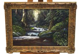 A M Sweel, Waterfalls, oil on canvas, signed lower left.