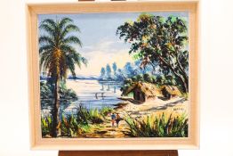 Mayekoe, African Coastal scene, oil on canvas, signed and dated 69 lower right, 52cm x 62cm.
