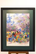 Tendai. The Street Market, pastel and watercolour, signed lower left, 81cm x 57cm.