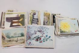 B J Green, landscapes, and other subject matters, a quantity of un-framed watercolours.