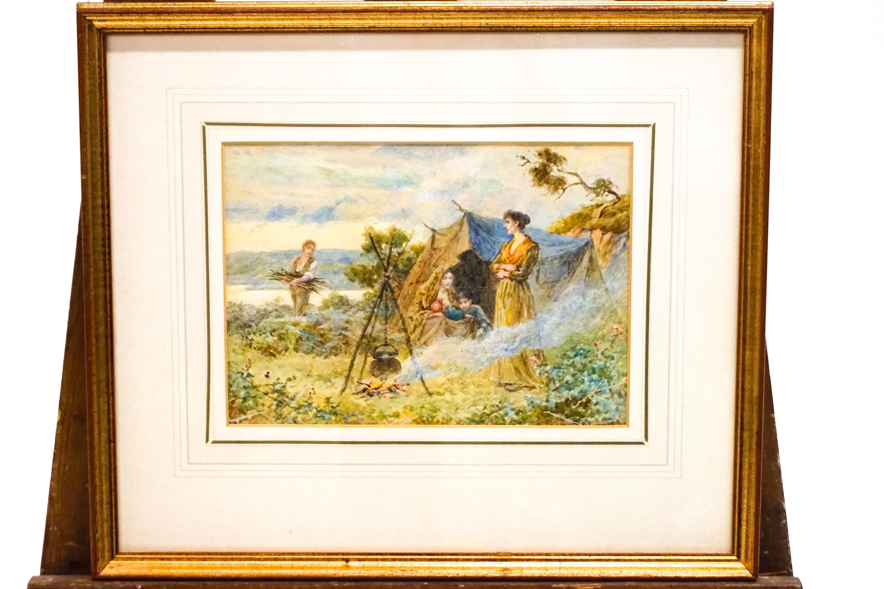 Walter Duncan, Gipsies in the New Forest, watercolour, signed lower right 18cm x 26cm.