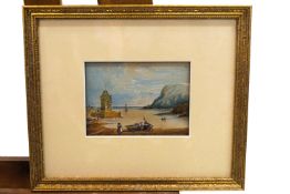 English School, 19th century, Coastal landscape, watercolour, 9cm x 13cm.