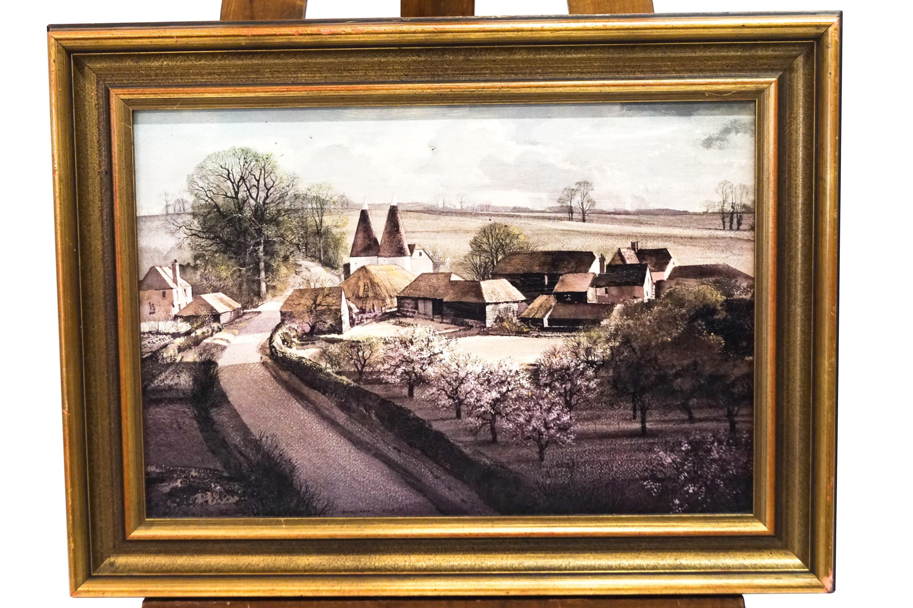 After Rowland Hillier, 'The Garden Of England', print, signed Rowland, 34cm x 50cm.