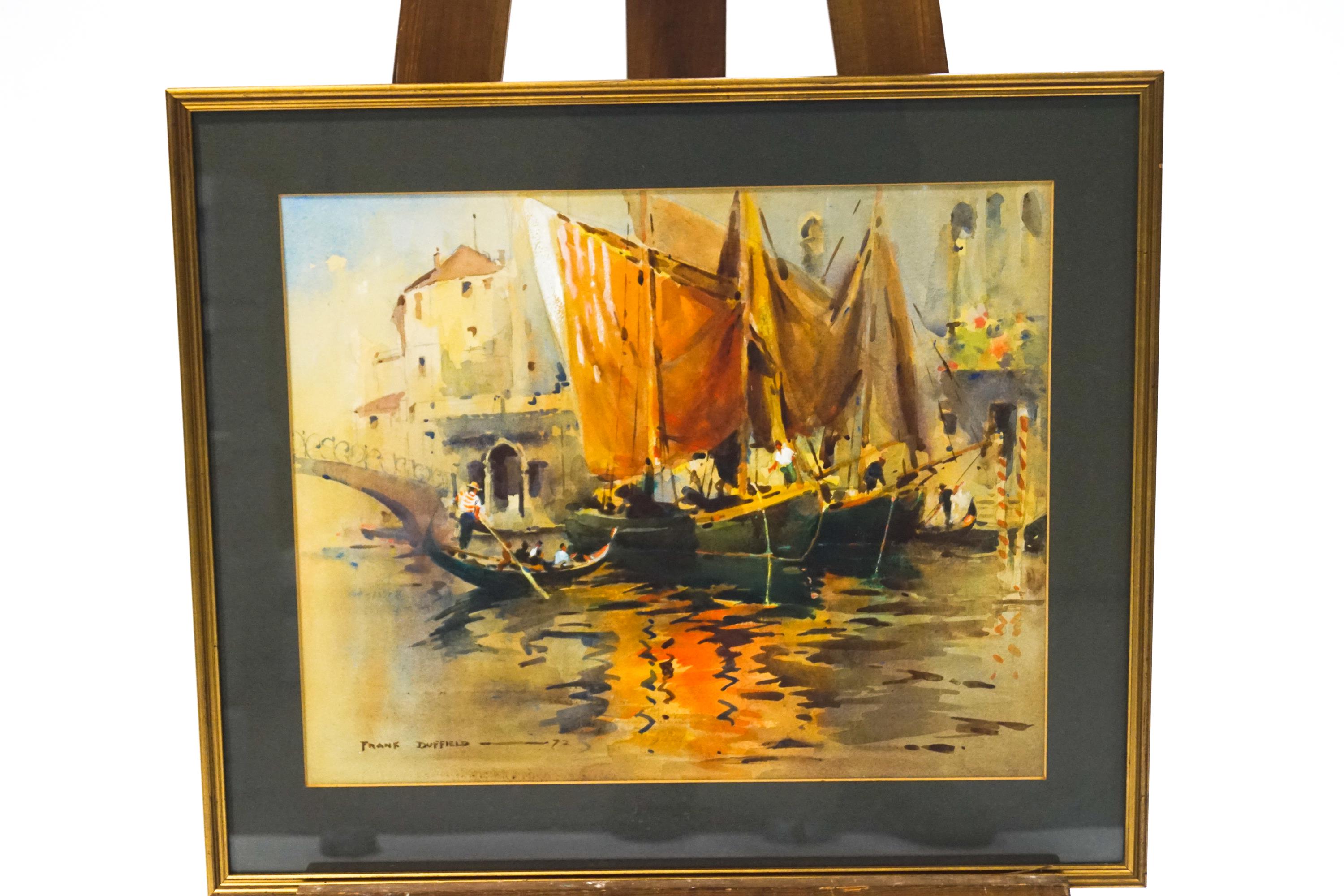 Frank Duffield (1901-1982 Bristol Savage), Venetian dock scene, watercolour.
