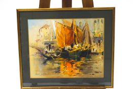 Frank Duffield (1901-1982 Bristol Savage), Venetian dock scene, watercolour.