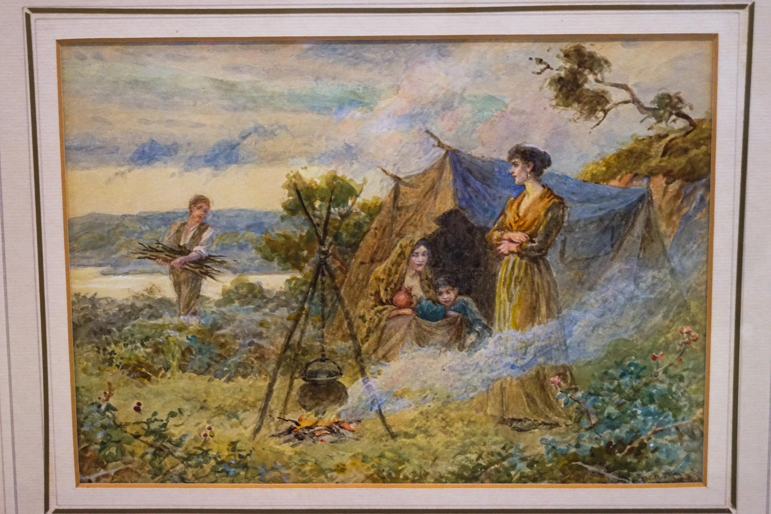 Walter Duncan, Gipsies in the New Forest, watercolour, signed lower right 18cm x 26cm. - Image 2 of 2