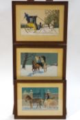 E Renaudin (French), Horses and Carriages, colour prints, set of three.