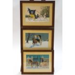 E Renaudin (French), Horses and Carriages, colour prints, set of three.