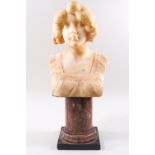 A late 19th century Italian alabaster bust of a girl, signed indistinctly,