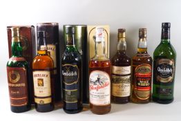 Seven bottles of whisky : Glenforres 12 year old (750ml, 40% proof); Glendronach 12 year old (750ml,