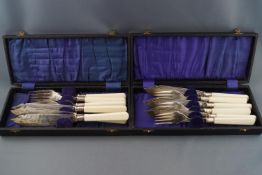 A set of six plated fish knives and forks,