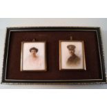 S. Wigins, Portrait miniatures of a lady wearing a pink dress and a Gentleman in uniform,