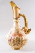 A Royal Worcester jug with dragon handle, printed factory marks in puce, numbered 1403,