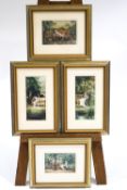 19th century style, Four romantic scenes in two pairs, watercolours,